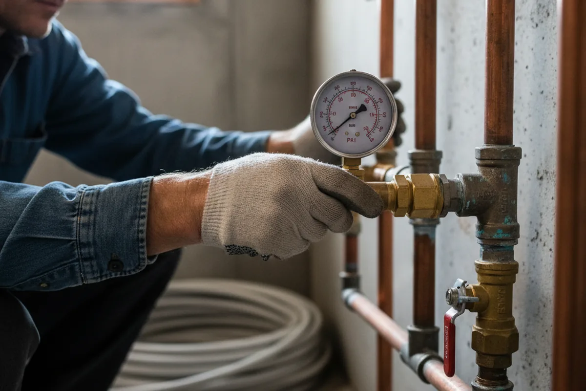 Pressure testing a repaired line during Water Line Repair in Schaefferstown